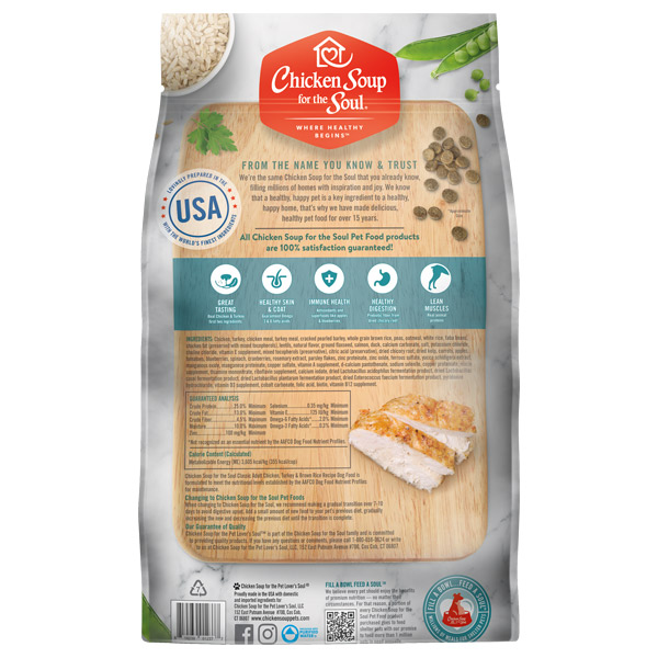 Classic Adult Dry Dog Food - Chicken, Turkey & Brown Rice Recipe (back of bag)