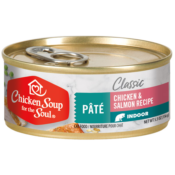 Classic Indoor Cat Wet Food - Chicken & Salmon Recipe Pâté (front of can)