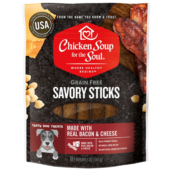 Grain Free Dog Treats - Bacon & Cheese Savory Sticks (front of bag)