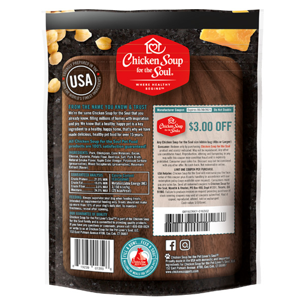 Grain Free Dog Treats - Bacon & Cheese Savory Sticks (back of bag)