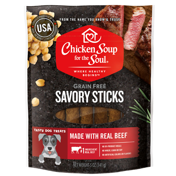 Grain Free Dog Treats - Beef Savory Sticks (front of bag)