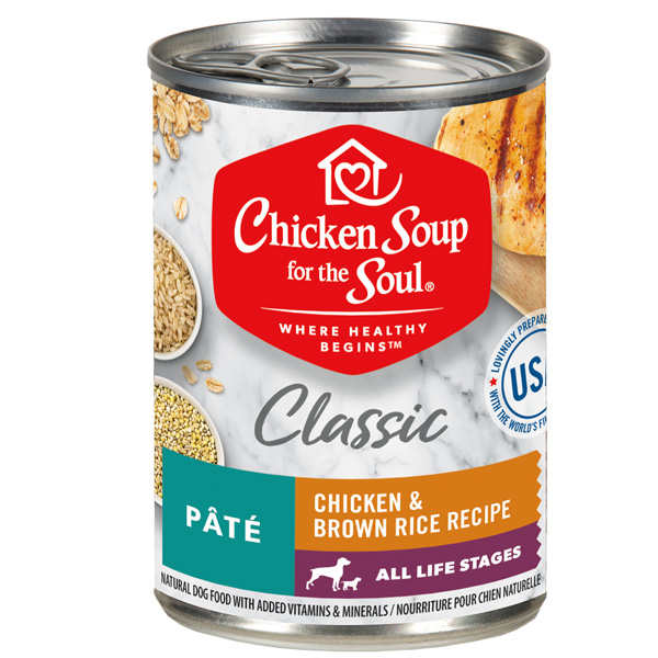 Classic Wet Dog Food - Chicken & Brown Rice Recipe Pâté (front of can)