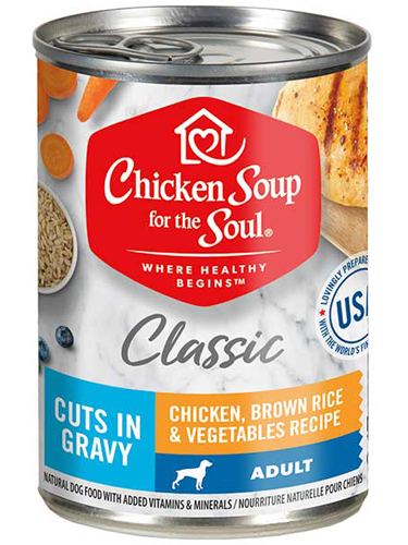 Classic Adult Dog Wet Food - Chicken, Brown Rice & Vegetables Recipe Cuts In Gravy front of can