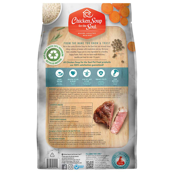 Classic Small Bites Adult Dog Dry Food - Beef & Brown Rice Recipe (back of bag)