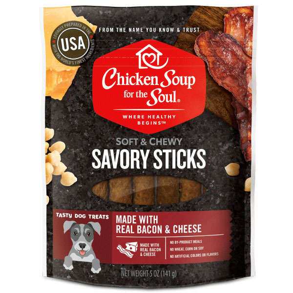 Soft & Chewy Dog Treats - Bacon & Cheese Savory Sticks (front of bag)