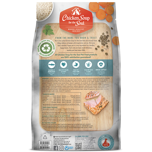 Classic Adult Dry Cat Food - Salmon & Brown Rice Recipe (back of bag)