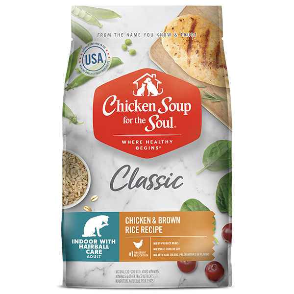 Classic Indoor with Hairball Care Adult Cat Dry Food - Chicken & Brown Rice Recipe (front of bag)