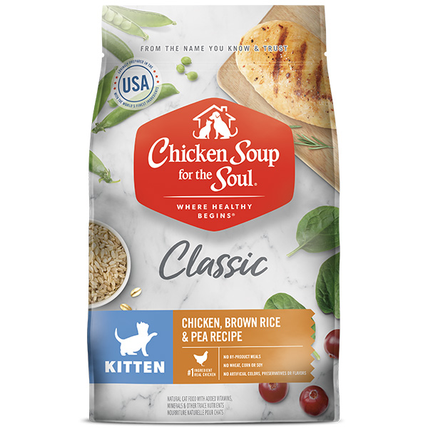 Classic Kitten Dry Food - Chicken, Brown Rice & Pea Recipe (front of bag)