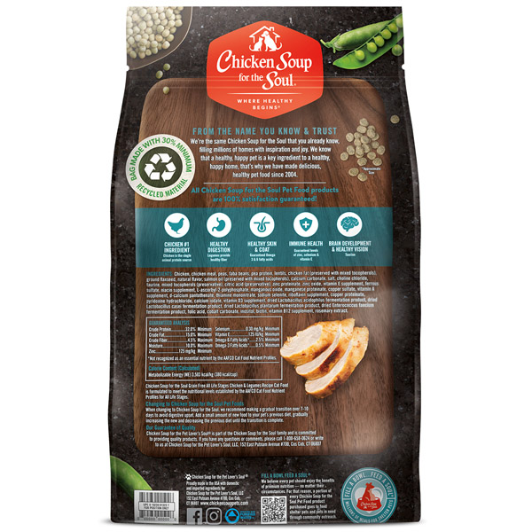 Grain Free Cat Food - Chicken & Legumes Recipe (back of bag)