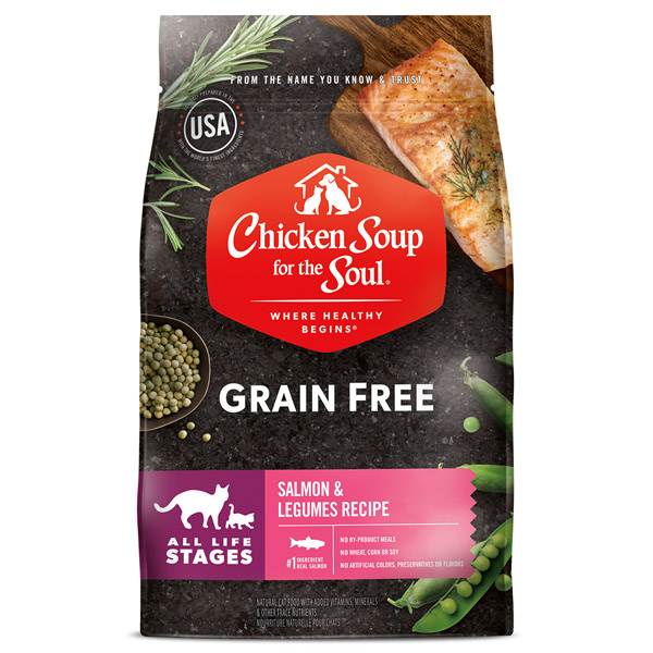 Grain Free Cat Food - Salmon & Legumes Recipe (front of bag)
