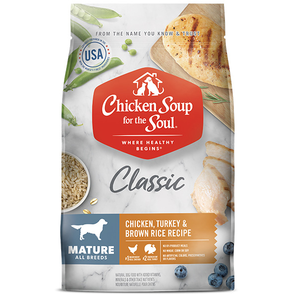 Classic Mature Dog Dry Food - Chicken, Turkey & Brown Rice Recipe (front of bag)