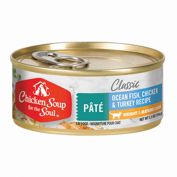 Classic Weight & Mature Care Wet Cat Food - Ocean Fish, Chicken & Turkey Pâté (front of can)