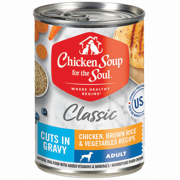 Classic Adult Dog Wet Food - Chicken, Brown Rice & Vegetables Recipe Cuts In Gravy (front view)