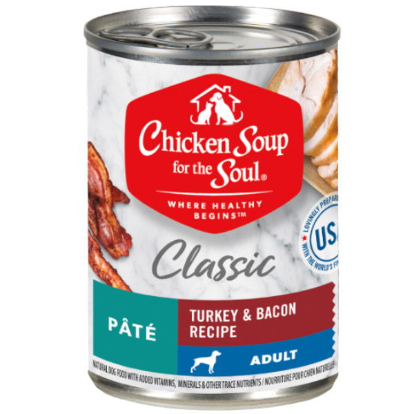 Classic Wet Dog Food - Turkey and Bacon Recipe Pâté (front of can)