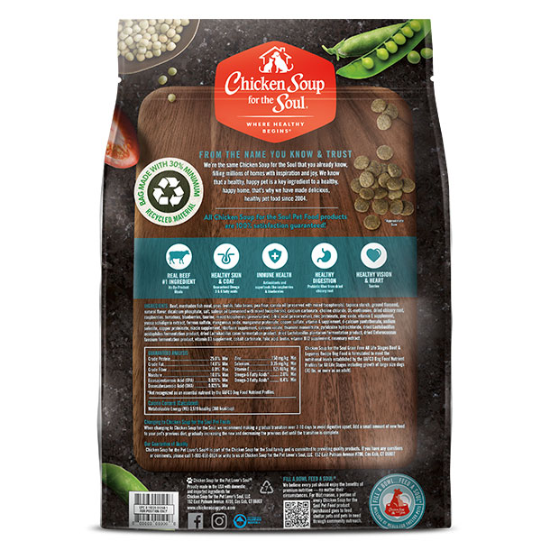 Grain Free Dog Food - Beef & Legumes Recipe (back of bag)