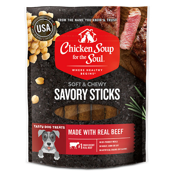 Soft & Chewy Dog Treats - Beef Savory Sticks (front of bag)