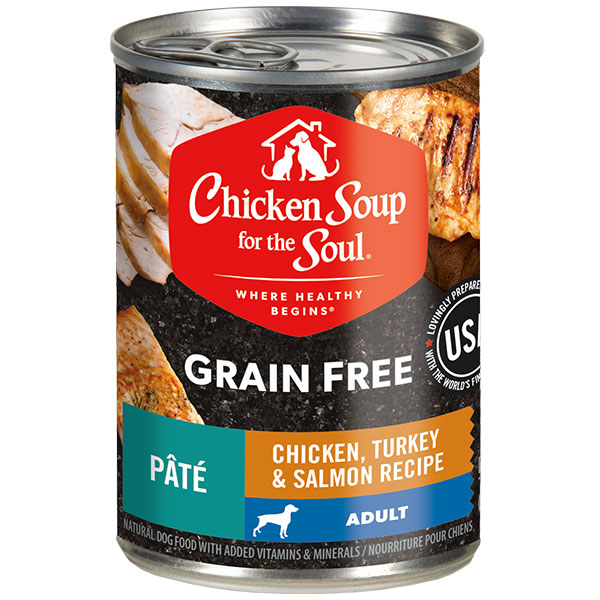 Grain Free Wet Adult Dog Food - Chicken, Turkey & Salmon Recipe Pâté - front of can