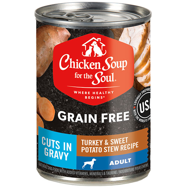 Grain Free Adult Wet Dog Food - Turkey & Sweet Potato Stew Recipe - Cuts in Gravy - front of can