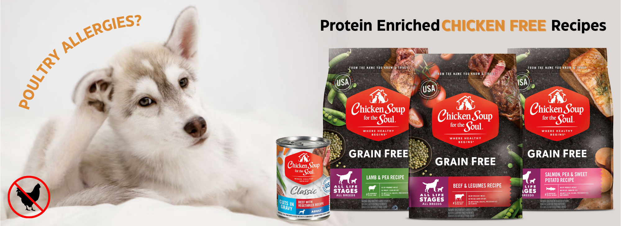 Poultry allergies? Chicken Soup for the Soul Grain-Free Dog Food: Protein-enriched chicken-free recipes