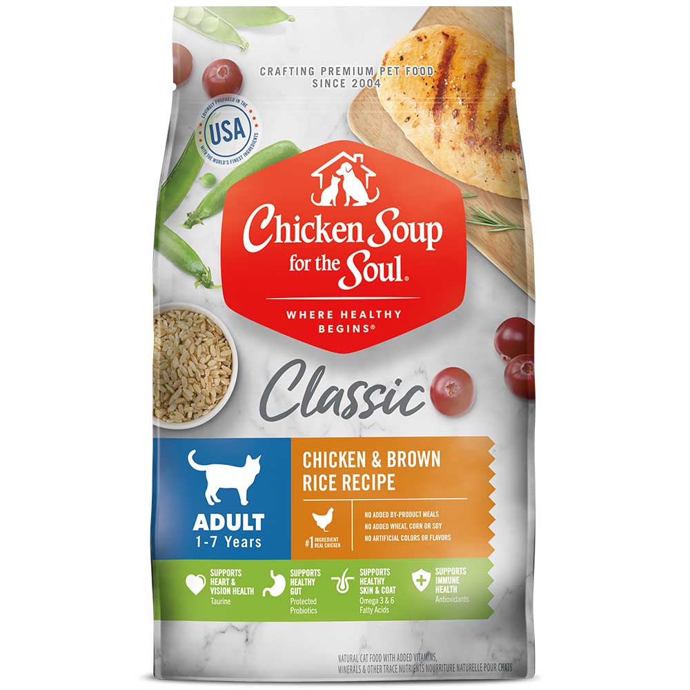 Classic Adult (1-7 Years) Dry Cat Food - Chicken & Brown Rice Recipe (front of bag)