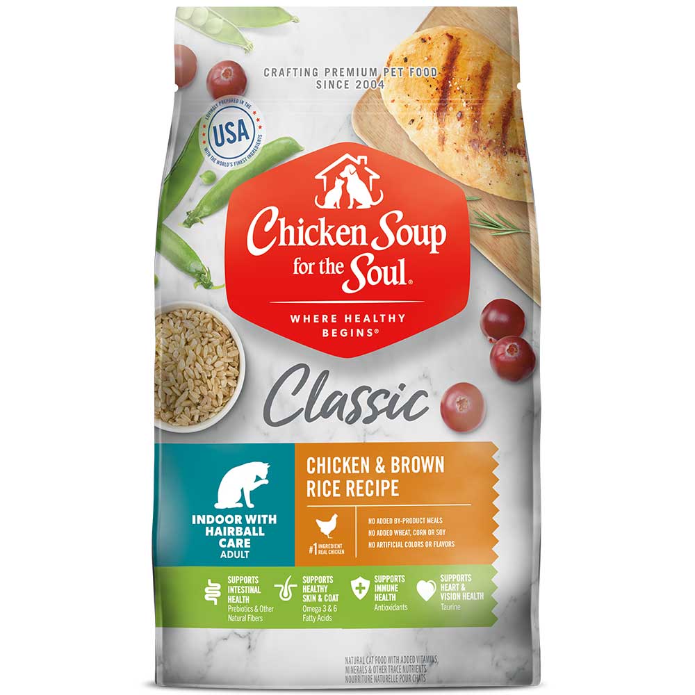 Classic Indoor with Hairball Care Adult Dry Cat Food - Chicken & Brown Rice Recipe (front of bag)
