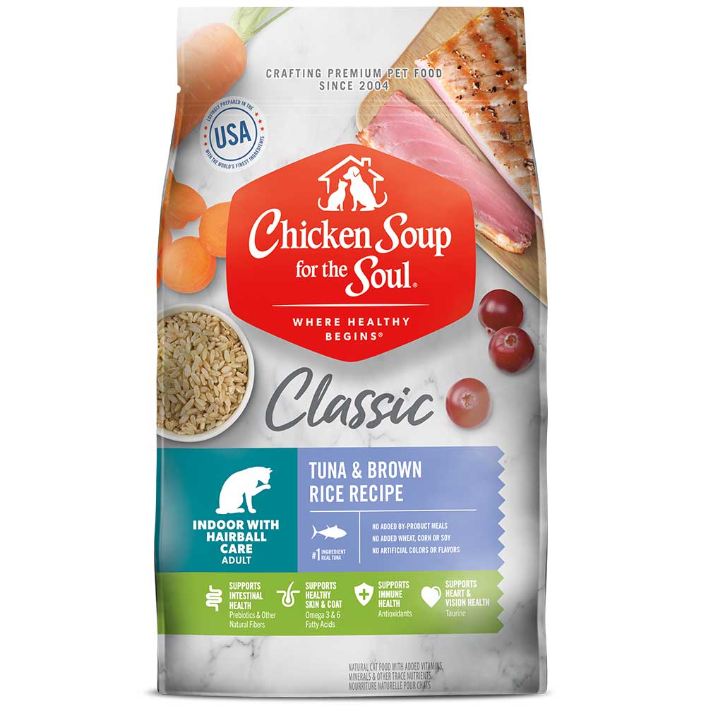 Classic Indoor with Hairball Care Adult Dry Cat Food - Tuna & Brown Rice Recipe (front of bag)