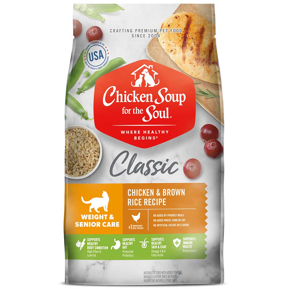 Classic Weight & Senior Care Dry Cat Food - Chicken & Brown Rice Recipe (front of bag)