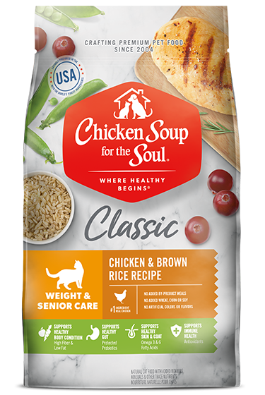Classic Weight & Senior Care Dry Cat Food - Chicken & Brown Rice Recipe (front of bag)