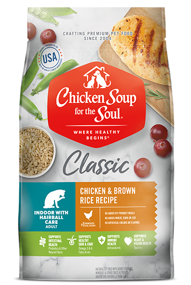 Classic Indoor with Hairball Care Adult Dry Cat Food - Chicken & Brown Rice Recipe (front of bag)