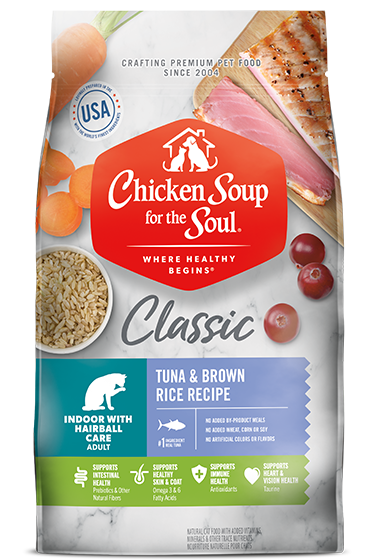 Classic Indoor with Hairball Care Adult Dry Cat Food - Tuna & Brown Rice Recipe (front of bag)