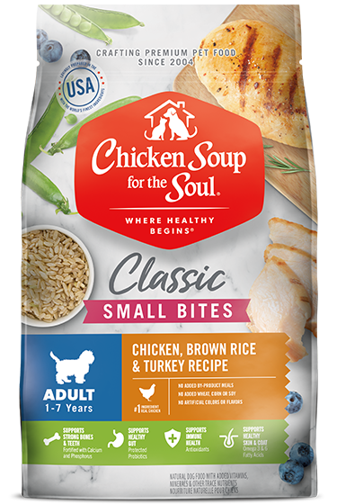 Classic Small Bites Adult Dry Dog Food - Chicken, Brown Rice & Turkey Recipe (front of bag)