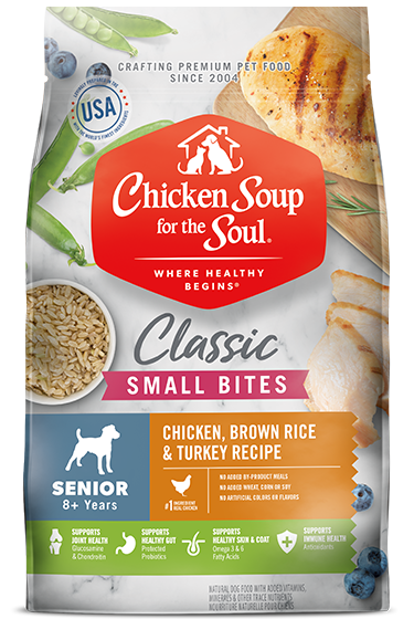 Classic Small Bites Senior Dry Dog Food - Chicken, Brown Rice & Turkey Recipe (front of bag)
