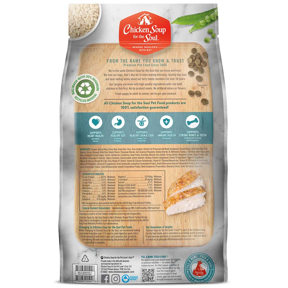 Classic Adult Dry Dog Food - Chicken, Brown Rice & Turkey Recipe (back of bag)