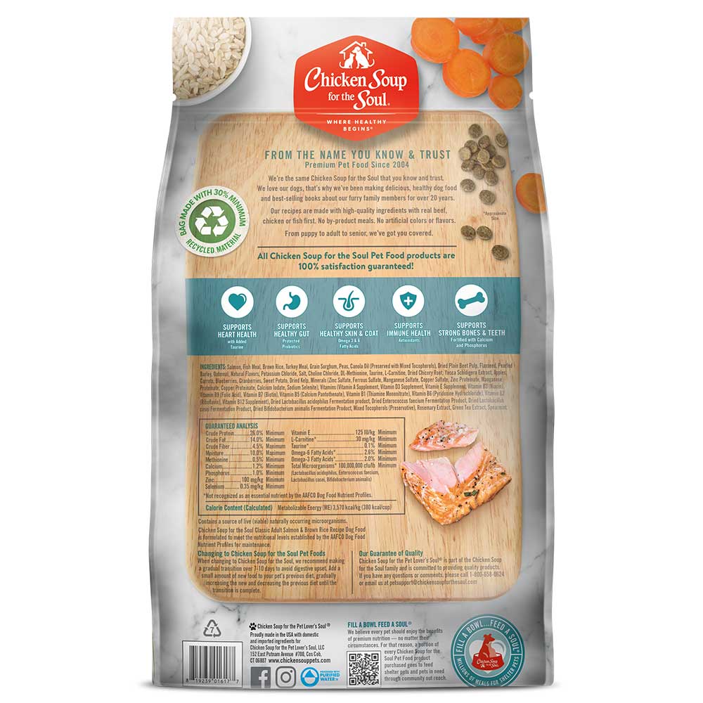 Classic Adult Natural Dry Dog Food - Salmon & Brown Rice Recipe (back of bag)