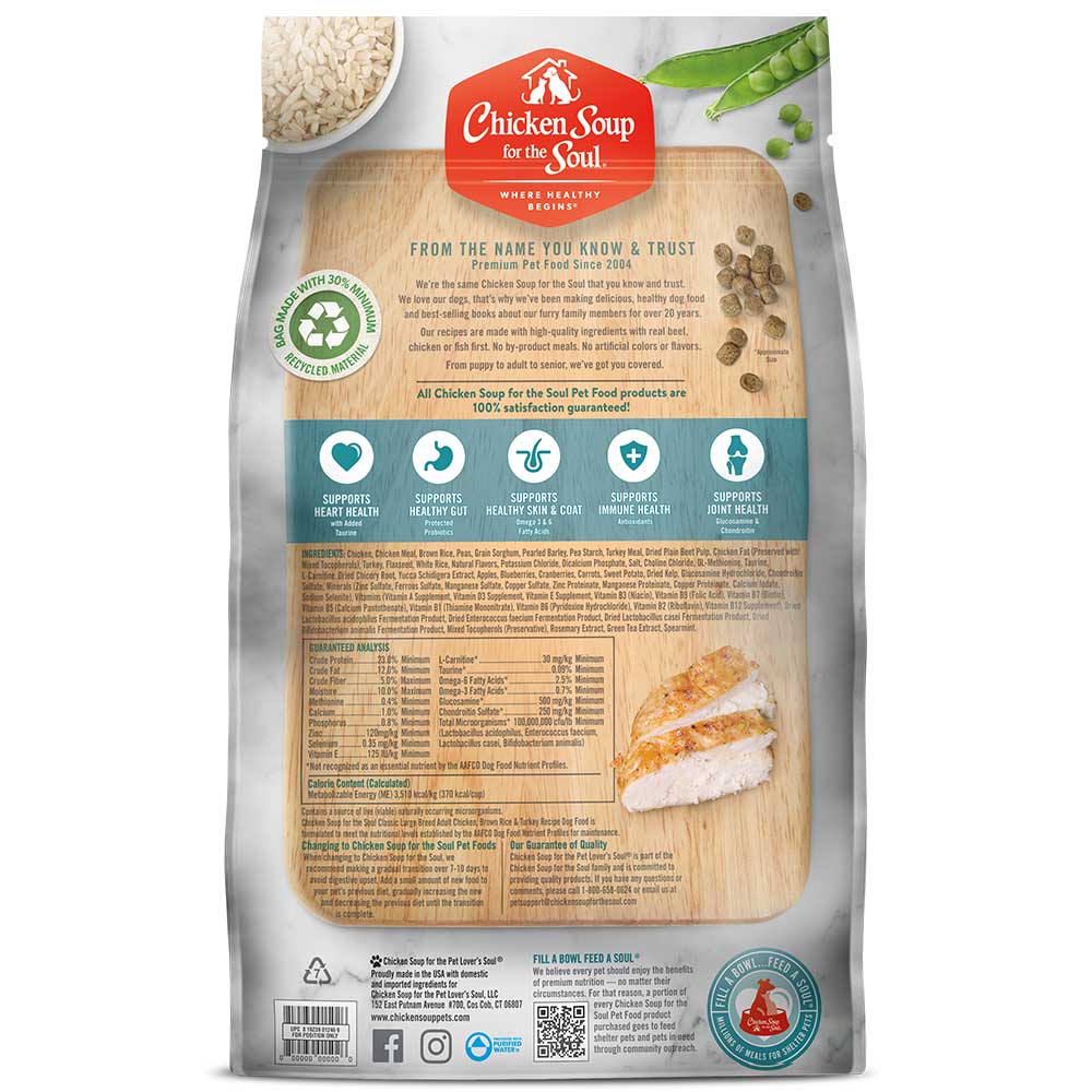 Classic Large Breed Adult Dry Dog Food - Chicken, Brown Rice & Turkey Recipe (back of bag)