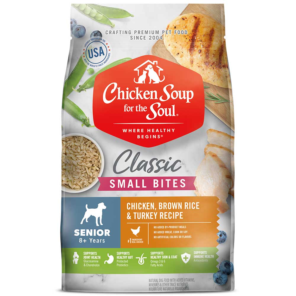 Classic Small Bites Senior Dry Dog Food - Chicken, Brown Rice & Turkey Recipe (front of bag)