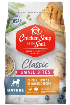 Classic Small Bites Mature Dog Dry Food - Chicken, Turkey & Brown Rice Recipe packaging