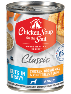 Classic Adult Dog Wet Food - Chicken, Brown Rice & Vegetables Recipe Cuts In Gravy front of can