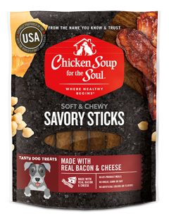 Soft & Chewy Dog Treats - Bacon & Cheese Savory Sticks (front view)