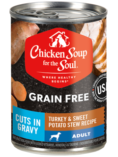 Grain Free Adult Wet Dog Food - Turkey & Sweet Potato Stew Recipe - Cuts in Gravy - front view