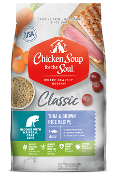 Classic Indoor with Hairball Care Adult Dry Cat Food - Tuna & Brown Rice Recipe (front of bag)